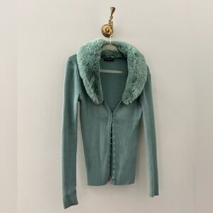 Borg Collar Faux Fur Cardigan